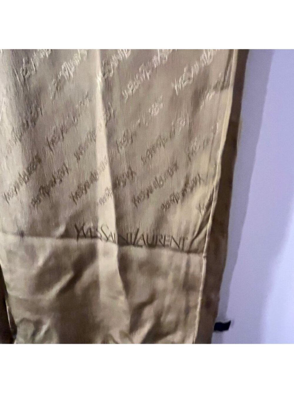 VTG YVES SAINT LAURENT Olive Silk Scarf Made in Japan - Picture 6 of 7